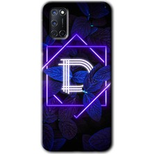 Gramaphone Oppo A72 Kılıf Hd Desen Baskılı Arka Kapak + Kırılmaz Cam - Dark Neon Yaprak D Harfi