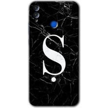 Honor 8x Kılıf Hd Desen Baskılı Arka Kapak - Siyah Mermer Desenli Ş Harfi