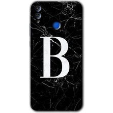 Honor 8x Kılıf Hd Desen Baskılı Arka Kapak - Siyah Mermer Desenli B Harfi