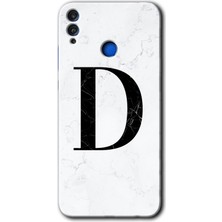 Honor 8x Kılıf Hd Desen Baskılı Arka Kapak - Beyaz Mermer Desenli D Harfi