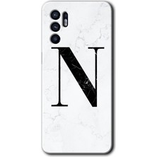Oppo Reno 6 Kılıf Hd Desen Baskılı Arka Kapak - Beyaz Mermer Desenli N Harfi