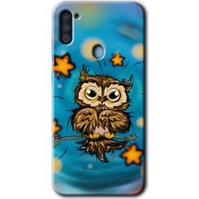 Gramaphone Galaxy A11 Kılıf Hd Desen Baskılı Arka Kapak + Kırılmaz Cam - Owl Bird Stars