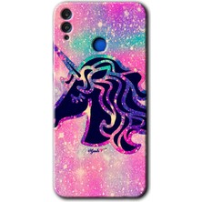 Gramaphone Honor 8x Kılıf Hd Desen Baskılı Arka Kapak - Unicorn Kristal
