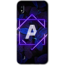 Galaxy A10 Kılıf Hd Desen Baskılı Arka Kapak + Esnek Nano Cam - Dark Neon Yaprak A Harfi