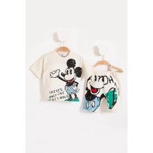 Wianna Çocuk Mickey Mouse Zara Şortlu Ikili Takım %100 Pamuk Oversize 2-6 Yaş