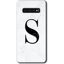 Gramaphone Galaxy S10 Kılıf Hd Desen Baskılı Arka Kapak + Kırılmaz Cam - Beyaz Mermer Desenli S Harfi