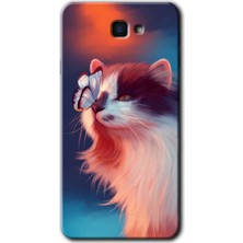 Gramaphone Galaxy J7 Prime Kılıf Hd Desen Baskılı Arka Kapak + Kırılmaz Cam - Cat Butterfly