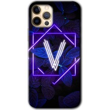 iPhone 12 Pro Kılıf Hd Desen Baskılı Arka Kapak + Kırılmaz Cam - Dark Neon Yaprak V Harfi