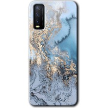 Vivo Y11S Kılıf Hd Desen Baskılı Arka Kapak + Esnek Nano Cam - Eski Mermer