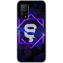 Gramaphone Xiaomi Mi 10T Kılıf Hd Desen Baskılı Arka Kapak + Kırılmaz Cam - Dark Neon Yaprak Ş Harfi