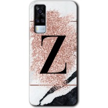 Gramaphone Vivo Y51 Kılıf Hd Desen Baskılı Arka Kapak + Kırılmaz Cam - Pembe Mermer Desenli Z Harfi