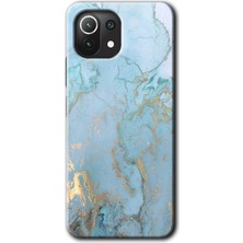 Gramaphone Xiaomi Mi 11 Lite Kılıf Hd Desen Baskılı Arka Kapak + Kırılmaz Cam - Mavi Gold Mermer