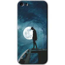 Gramaphone Apple iPhone 5s Kılıf Hd Desen Baskılı Arka Kapak + Esnek Nano Cam - Dolunay Yalnızlık