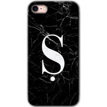 Gramaphone Apple iPhone 8 Kılıf Hd Desen Baskılı Arka Kapak + Kırılmaz Cam - Siyah Mermer Desenli Ş Harfi