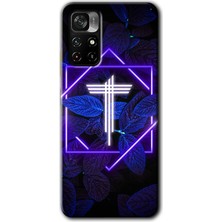 Gramaphone Redmi Note 11T Kılıf Hd Desen Baskılı Arka Kapak + Kırılmaz Cam - Dark Neon Yaprak T Harfi