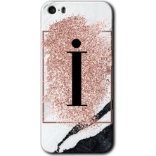 iPhone 5s Kılıf Hd Desen Baskılı Arka Kapak + Kırılmaz Cam - Pembe Mermer Desenli I Harfi