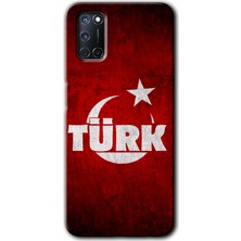 Oppo A52 Kılıf Hd Desen Baskılı Arka Kapak + Esnek Nano Cam - Ayyıldız Türk