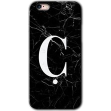 Gramaphone Apple iPhone 6s Plus Kılıf Hd Desen Baskılı Arka Kapak + Kırılmaz Cam - Siyah Mermer Desenli Ç Harfi