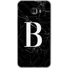 Gramaphone Galaxy C9 Pro Kılıf Hd Desen Baskılı Arka Kapak + Esnek Nano Cam - Siyah Mermer Desenli B Harfi