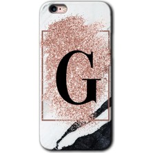 Gramaphone Apple iPhone 6s Plus Kılıf Hd Desen Baskılı Arka Kapak + Kırılmaz Cam - Pembe Mermer Desenli G Harfi