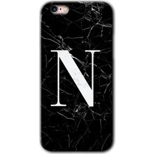 Gramaphone Apple iPhone 6s Plus Kılıf Hd Desen Baskılı Arka Kapak + Kırılmaz Cam - Siyah Mermer Desenli N Harfi