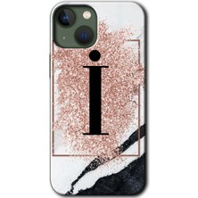 Gramaphone Apple iPhone 13 Kılıf Hd Desen Baskılı Arka Kapak - Pembe Mermer Desenli I Harfi