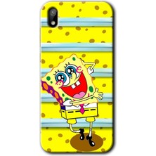 Gramaphone Huawei Y5 2019 Kılıf Hd Desen Baskılı Arka Kapak + Esnek Nano Cam - Aşık Sünger Bob