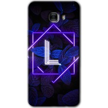 Gramaphone Galaxy C9 Pro Kılıf Hd Desen Baskılı Arka Kapak + Esnek Nano Cam - Dark Neon Yaprak L Harfi