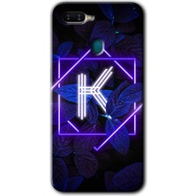 Gramaphone Oppo Ax7 Kılıf Hd Desen Baskılı Arka Kapak - Dark Neon Yaprak K Harfi