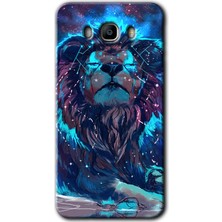 Gramaphone Galaxy J7 2016 Kılıf Hd Desen Baskılı Arka Kapak + Kırılmaz Cam - Neon Aslan