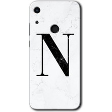 Honor 8A Kılıf Hd Desen Baskılı Arka Kapak + Kırılmaz Cam - Beyaz Mermer Desenli N Harfi