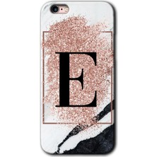 iPhone 6s Kılıf Hd Desen Baskılı Arka Kapak + Kırılmaz Cam - Pembe Mermer Desenli E Harfi