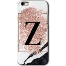 Gramaphone Apple iPhone 6s Plus Kılıf Hd Desen Baskılı Arka Kapak + Kırılmaz Cam - Pembe Mermer Desenli Z Harfi