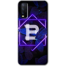 Gramaphone Vivo Y20S Kılıf Hd Desen Baskılı Arka Kapak + Esnek Nano Cam - Dark Neon Yaprak B Harfi