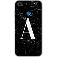 Gramaphone Honor 9 Lite Kılıf Hd Desen Baskılı Arka Kapak + Esnek Nano Cam - Siyah Mermer Desenli A Harfi