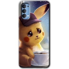 Gramaphone Oppo Reno 4 Kılıf Hd Desen Baskılı Arka Kapak + Esnek Nano Cam - Üzgün Pikaçu