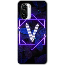 Redmi K40 Pro Kılıf Hd Desen Baskılı Arka Kapak + Kırılmaz Cam - Dark Neon Yaprak V Harfi