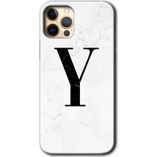 Gramaphone Apple iPhone 12 Pro Kılıf Hd Desen Baskılı Arka Kapak - Beyaz Mermer Desenli Y Harfi
