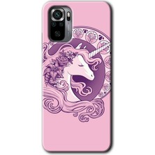 Gramaphone Redmi Note 10S Kılıf Hd Desen Baskılı Arka Kapak + Esnek Nano Cam - Unicorn-Pembe