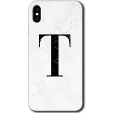 Gramaphone Apple iPhone Xs Kılıf Hd Desen Baskılı Arka Kapak + Kırılmaz Cam - Beyaz Mermer Desenli T Harfi