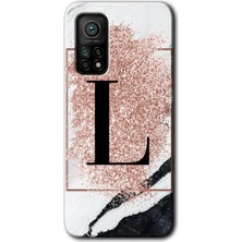 Gramaphone Xiaomi Mi 10T Kılıf Hd Desen Baskılı Arka Kapak - Pembe Mermer Desenli L Harfi