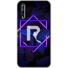 Gramaphone Huawei Y8P Kılıf Hd Desen Baskılı Arka Kapak + Kırılmaz Cam - Dark Neon Yaprak R Harfi