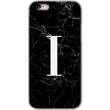 Gramaphone Apple iPhone 6s Plus Kılıf Hd Desen Baskılı Arka Kapak + Kırılmaz Cam - Siyah Mermer Desenli I Harfi
