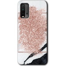 Poco M3 Kılıf Hd Desen Baskılı Arka Kapak + Kırılmaz Cam - Simli Mermer