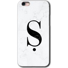 Gramaphone Apple iPhone 6s Kılıf Hd Desen Baskılı Arka Kapak + Kırılmaz Cam - Beyaz Mermer Desenli Ş Harfi