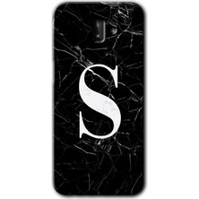 Gramaphone Galaxy J6 Plus Kılıf Hd Desen Baskılı Arka Kapak + Kırılmaz Cam - Siyah Mermer Desenli S Harfi