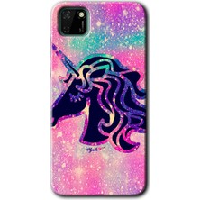 Huawei Y5P Kılıf Hd Desen Baskılı Arka Kapak + Kırılmaz Cam - Unicorn Kristal