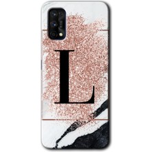 Gramaphone Realme 7 Pro Kılıf Hd Desen Baskılı Arka Kapak + Esnek Nano Cam - Pembe Mermer Desenli L Harfi