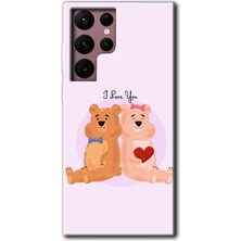 Galaxy S22 Ultra Kılıf Hd Desen Baskılı Arka Kapak + Kırılmaz Cam - Sevgili Ayıcık