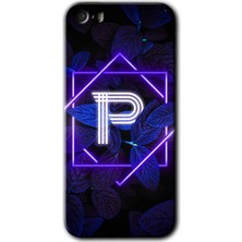 Gramaphone Apple iPhone 5s Kılıf Hd Desen Baskılı Arka Kapak - Dark Neon Yaprak P Harfi